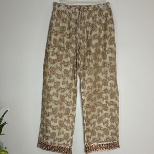 Midnight Sun Brown Floral Patterned Cotton Wide leg Pants size S/M NWT